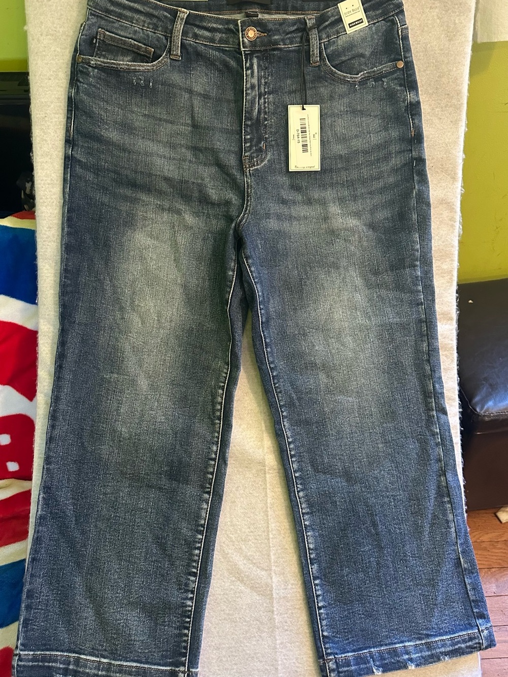 Judy Blue High Waist Vintage Wash Cropped Wide Leg Jeans Distressed Size 15 32